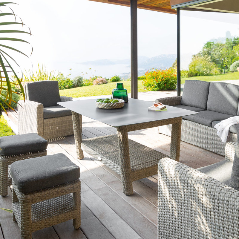 Ibenass Rectangular Wicker Outdoor Coffee Table , 150cm cm W 100cm cm D, Grey