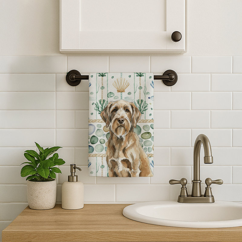 Spinone Italiano Coastal Sea Glass Kitchen Towel, Spinone Italiano