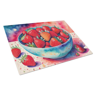 Grande planche à découper en verre avec fraises colorées