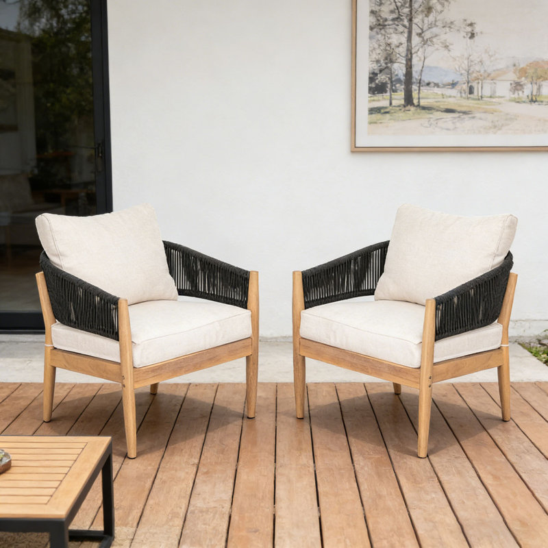 Ensemble de chaise de patio en bois, Noir, naturel