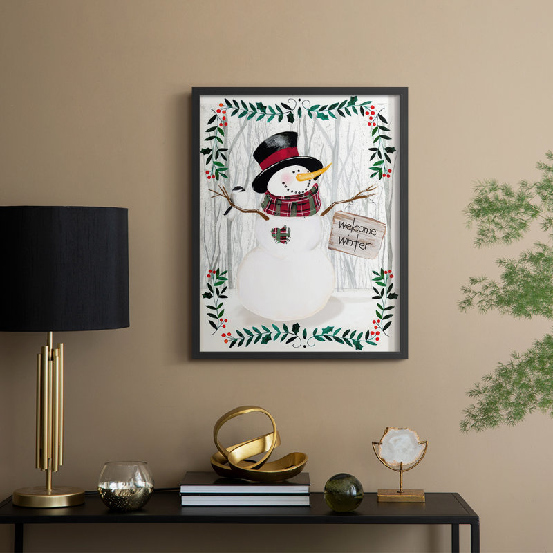 Folk Snowman Forest I, reproduction encadrée - bois massif, H 11 po x l 9 po, Noir, noir, noir, noir