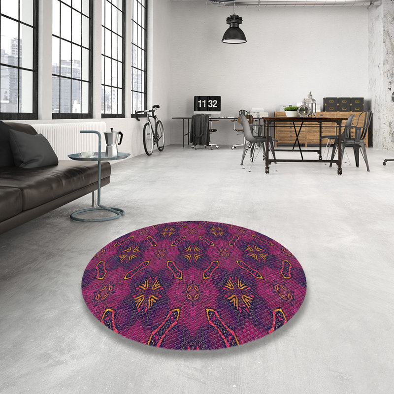Tapis mauve/brun à motifs Klutsch, Rond 8 pi