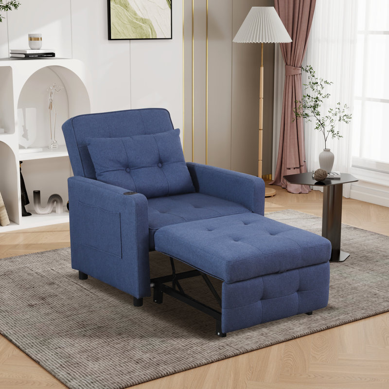 Fauteuil convertible l 31,48 po capitonné, Polyester marine