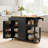 51" Rolling Kitchen Island Cart with Solid Rubberwood Drop-Leaf Countertop, Storage Cabinet, Adjustable Shelf and Locking Casters-2031172371