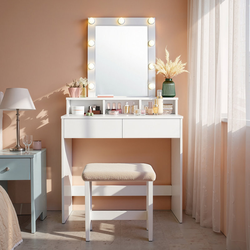 Atila Dressing Table with Mirror, White