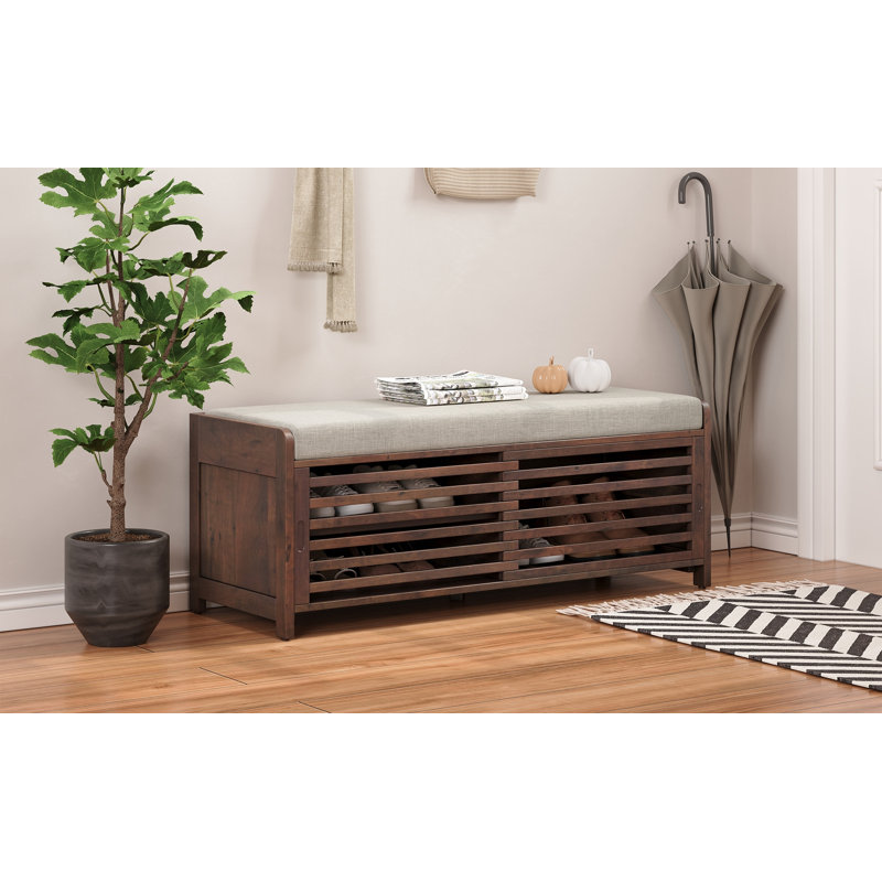 Banc de rangement patiné avec placage d'acacia, Marron foncé