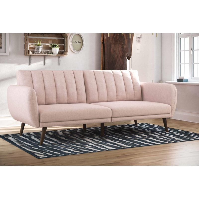 Novogratz Brittany 81.5" Round Arm Futon Chair, Light Pink Polyester