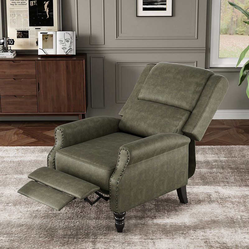 Faux Leather Pushback Recliner Chair For Living Room Bedroom RV, Dark Green Faux Leather