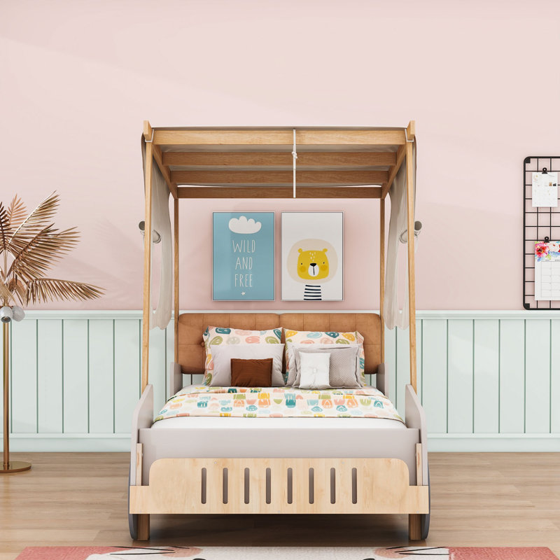 Jenayah Upholstered Wooden Car Shaped Bed, Twin