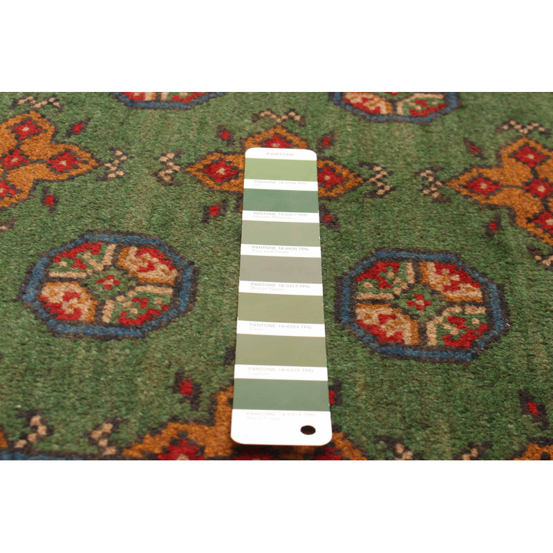 Tapis vert en laine noué à la main de conception unique 5 pi 6 po x 8 pi 0 po Kargahi