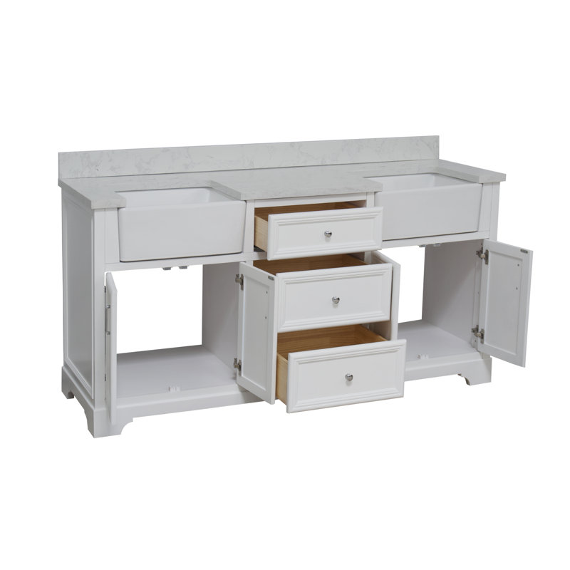 Ensemble de meuble-lavabo double 72 po Emiliano, Blanc, Carrare d'ingénierie