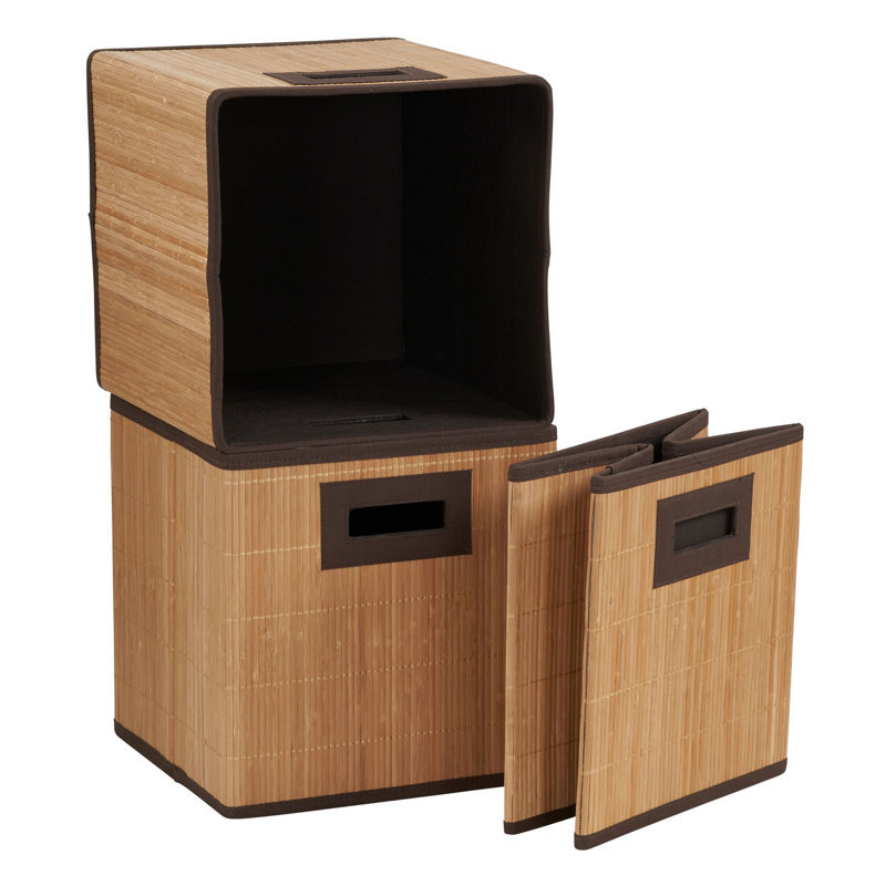 Natural Bamboo and Fabric Storage Cubes Set of 3