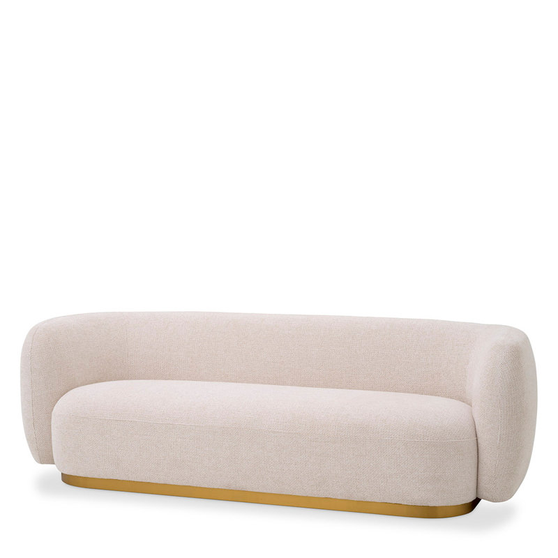 Luxurious Off-White Fabric Sofa with Brass Base