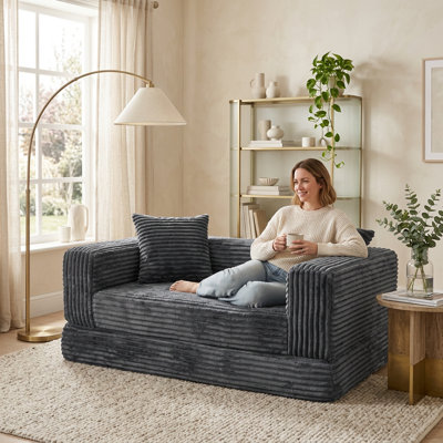 57.1''Boneless Convertible Sleeper Sofa Bed,Corduroy 2-in-1 Foldable Floor Couch, Upholstered Futon for Living Room, Apartment, Dorm & Small Spaces