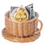 Soucoupe, tasse à café, panier en osier