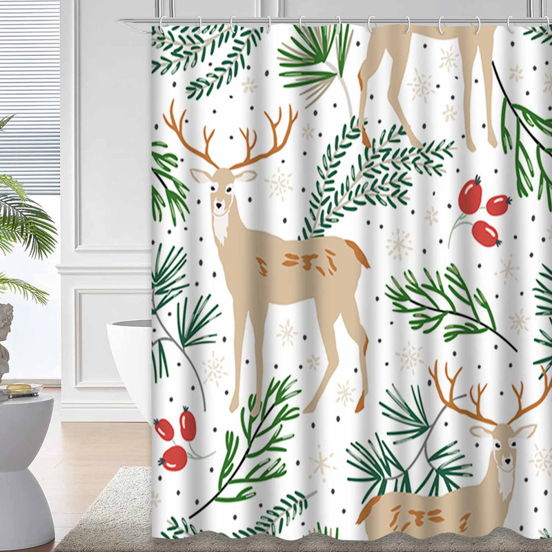 Rideau de douche Christmas Snow Deer, L 72 po x l 84 po