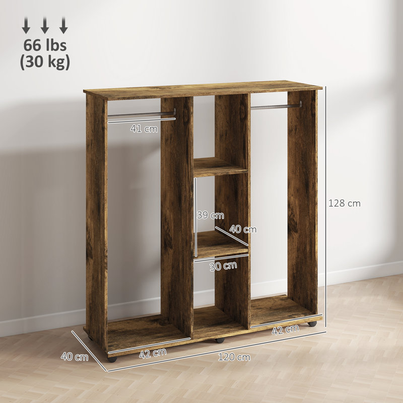 Mobile Open Wardrobe Clothes Rail Storage Shelves Small Bedroom Brown