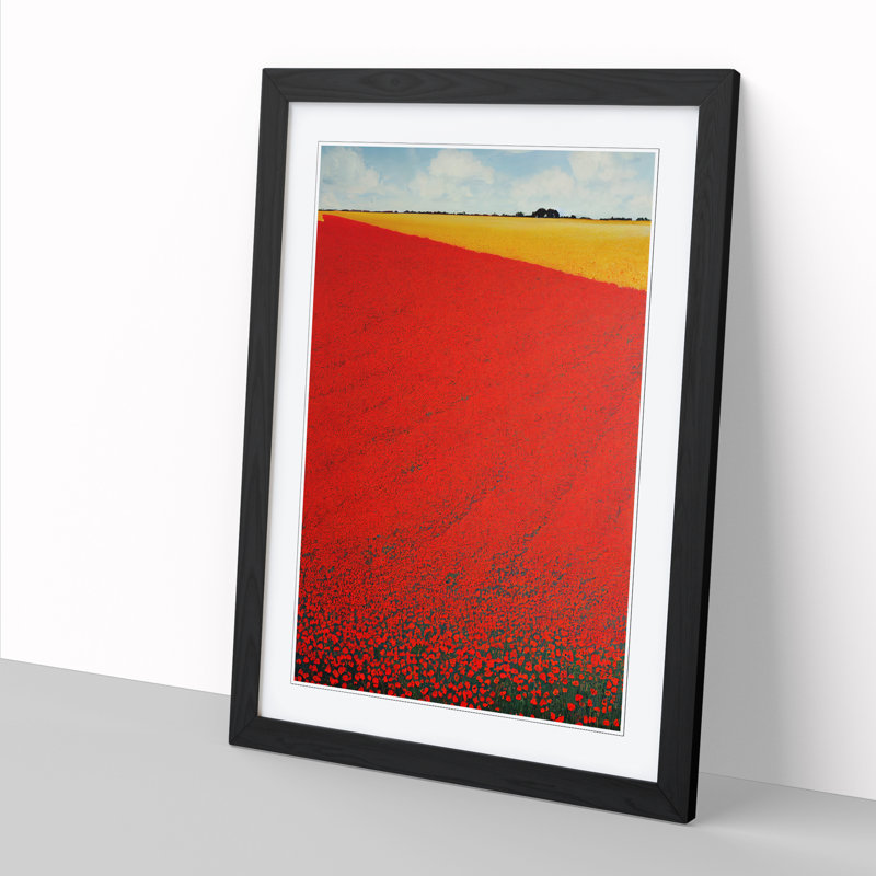 Poppy Flower Field Landscape Vol.3 - Picture Frame Print, 64cm H x 46cm W x 2cm D, Walnut