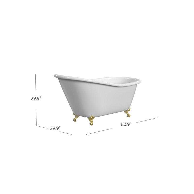 Jazma 61'' x 30'' Soaking Cast Iron Bathtub, Polished Brass, White Interior with White Exterior