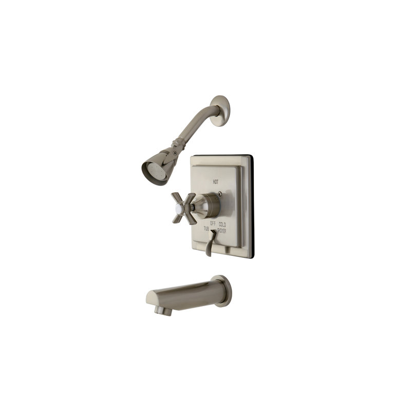 Robinet de baignoire et douche à pression équilibrée à poignée simple Kingston Brass, Nickel brossé