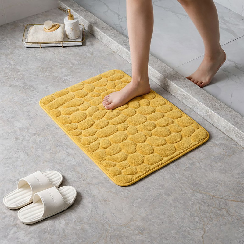Cobble Stone Mat Non-Slip Bath Mat, Yellow Mustard