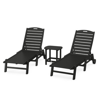 Nautical 3-Piece Chaise Lounge Set With Side Table