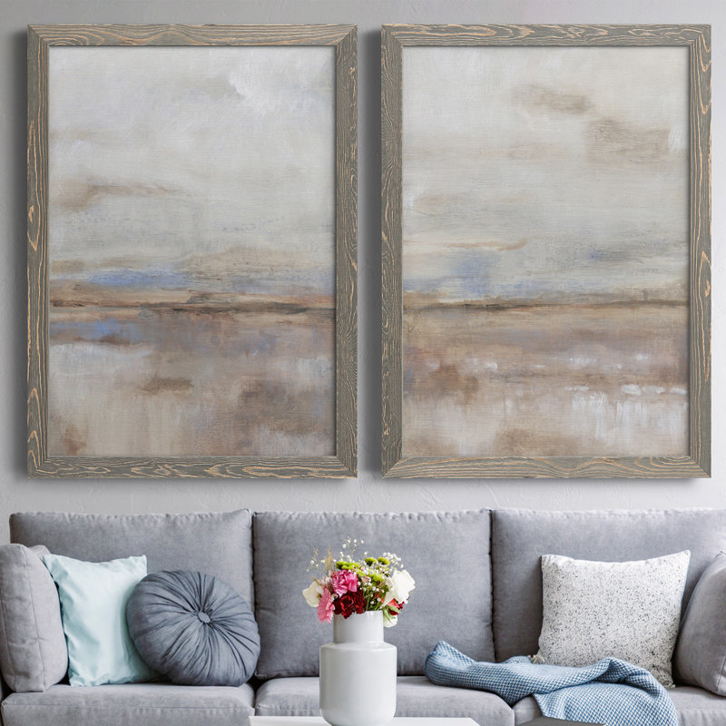 Overcast Day I - ensemble de 2 peintures encadrées, H 24 po x l 36 po x P 1,5 po, Toile avec cadre gris