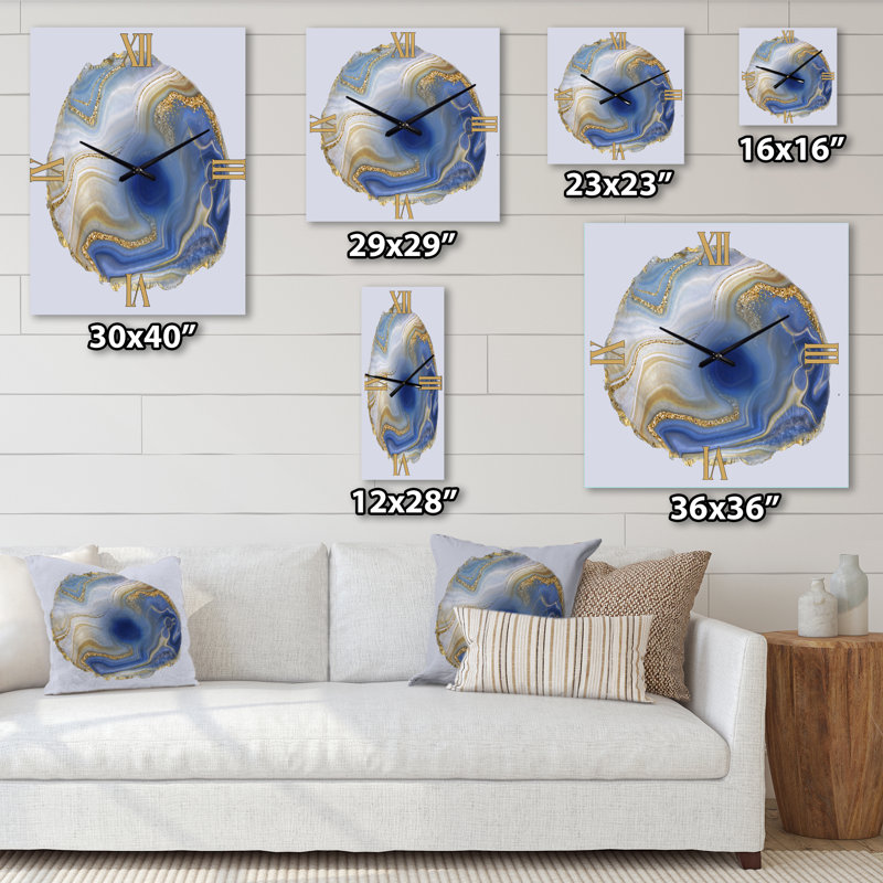 Horloge murale moderne océan bleu jaspe agate I, Très grand