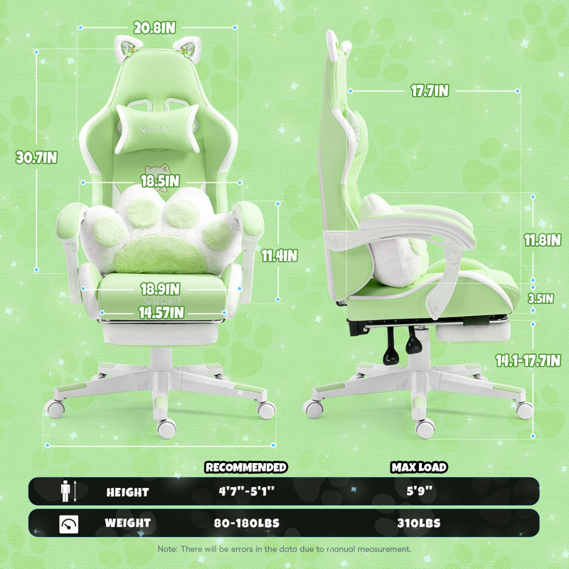 Ergonomic Gaming Chair With Pu Leather, Adjustable Office Desk Chair For Adults & Kids, 360° Swivel, Comfortable & Stylish Design