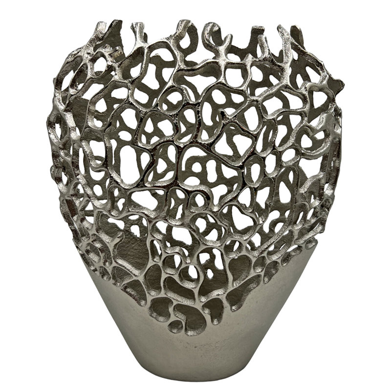 Khadijo Handmade Aluminum Table Vase, Silver, 14" H x 11" W x 5" D
