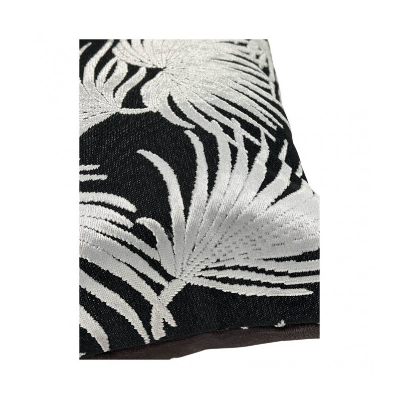 Coussin décoratif en velours, Motif floral blanc / noir, 20 po x 20 po