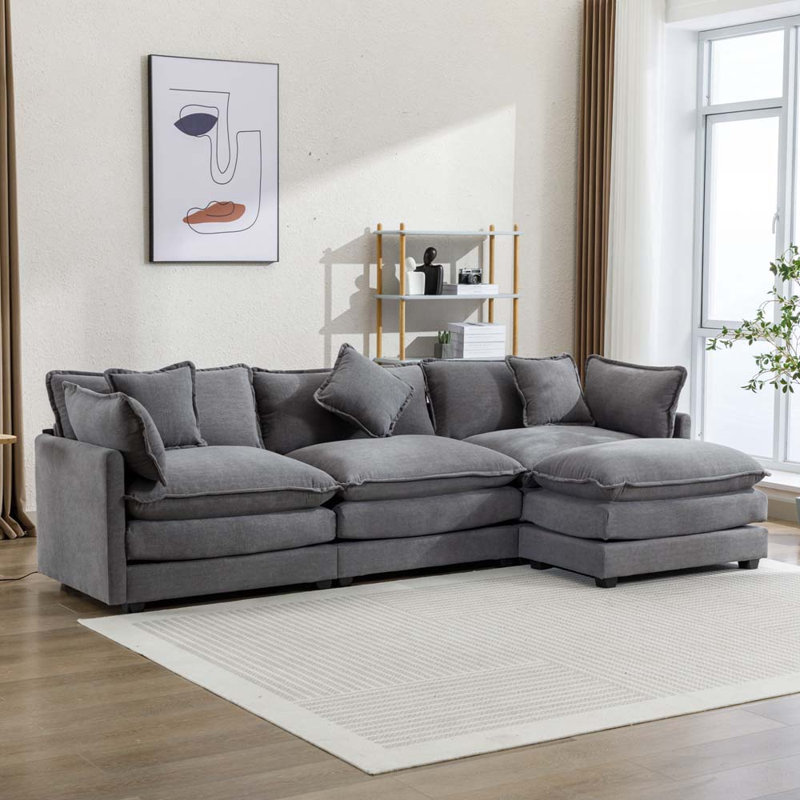 Canapé modulaire rembourré, Gris chenille, H 33 po x l 112,2 po x P 35,4 po