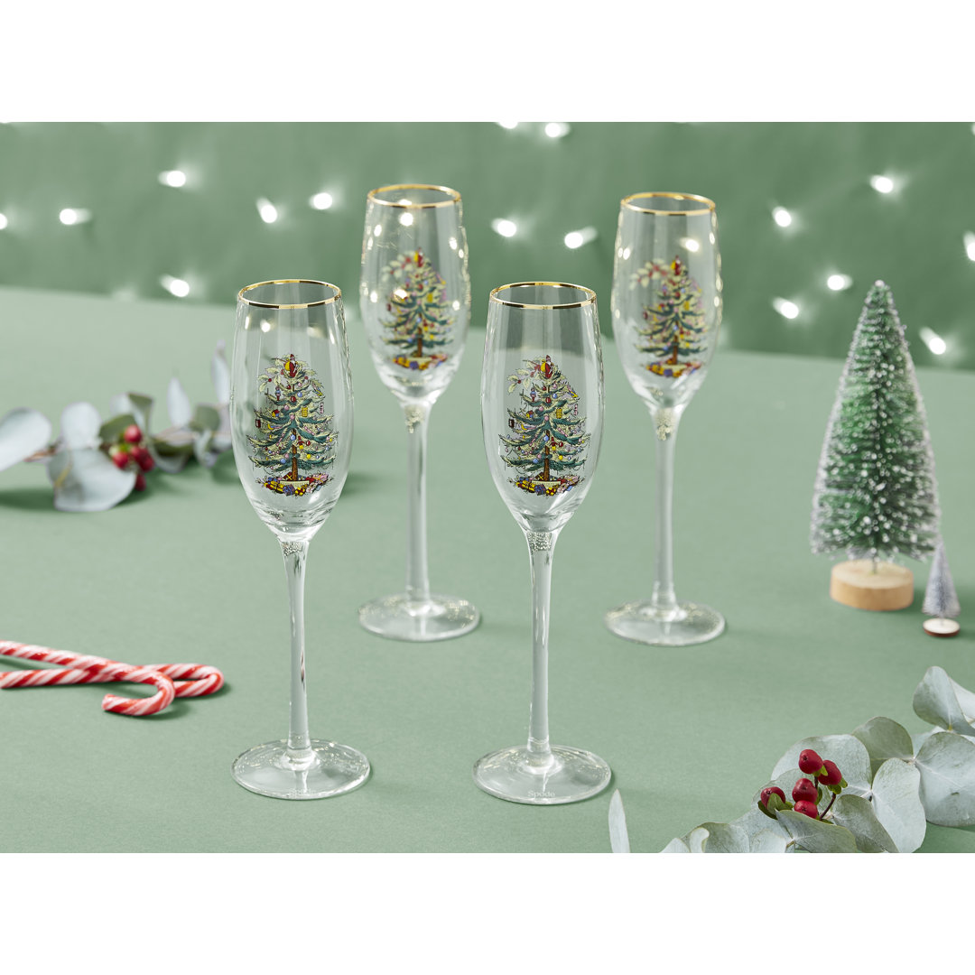 Spode Christmas Tree Champagne Fluted Glasses (Set of 4) Spode