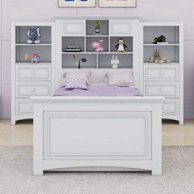 Lit plateforme avec armoire verticale et tiroirs tout-en-un