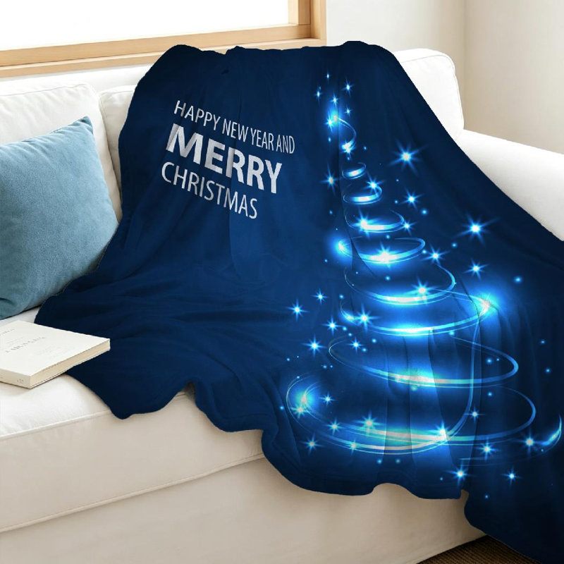 Jeté en flanelle bleue ultra douce, imprimé d'un seul côté clair de sapin de Noël, Jeté 40 po x 50 po