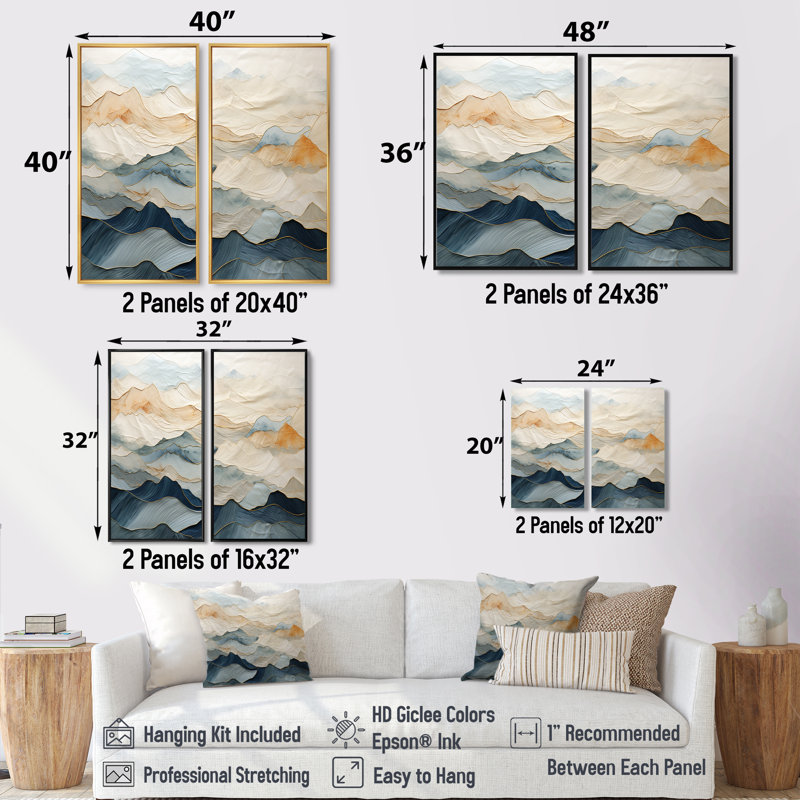 Majestic Mountain Peaks - Art mural traditionnel, 36" H x 48" W, Impression encadrée flottante, Black