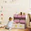 Pale White Dusty Pink Three Tier Kids Toy Organiser Shelving Unit With Six Detachable Sun Star Pattern Fabric Storage Boxes Low Child Accessible Height Storage Furniture For Nursery Bedroom Ages Three To Eight