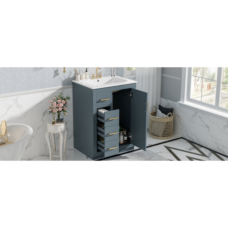 Meuble-lavabo moderne en bois de 24 po (doit inclure le meuble-lavabo et le lavabo), salle de bain moderne
