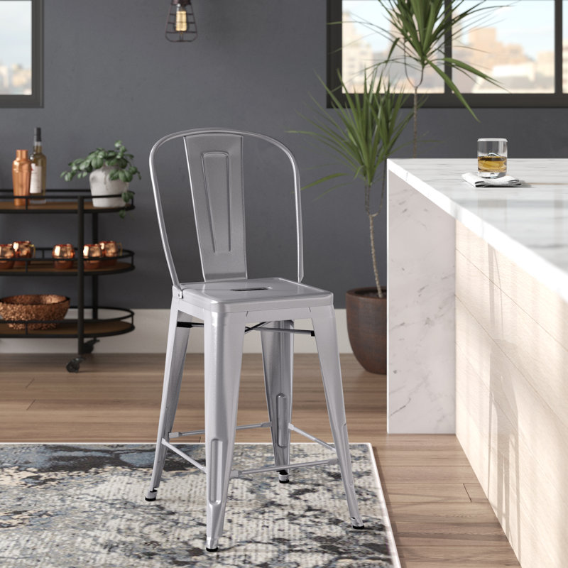 Tabouret de bar Iddings, Argent lustré, 1, Tabouret de comptoir (siège d'une hauteur de 24 p