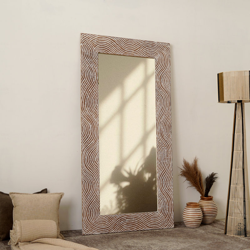 Miroir rustique en bois massif sculpté à la main