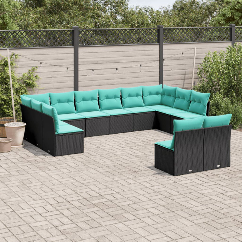  Ensemble de canapé de patio 12 pièces avec coussins en rotin de polyester noir