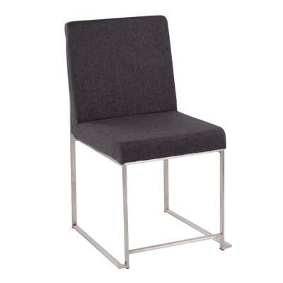 Chaise de salle à manger contemporaine à haut dossier en acier inoxydable brossé et tissu gris anthracite - ensemble de 2