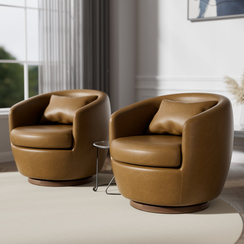 Fauteuil demi-tonneau pivotant large, fauteuil et fauteuils d'appoint pour petits espaces, Chenille orange
