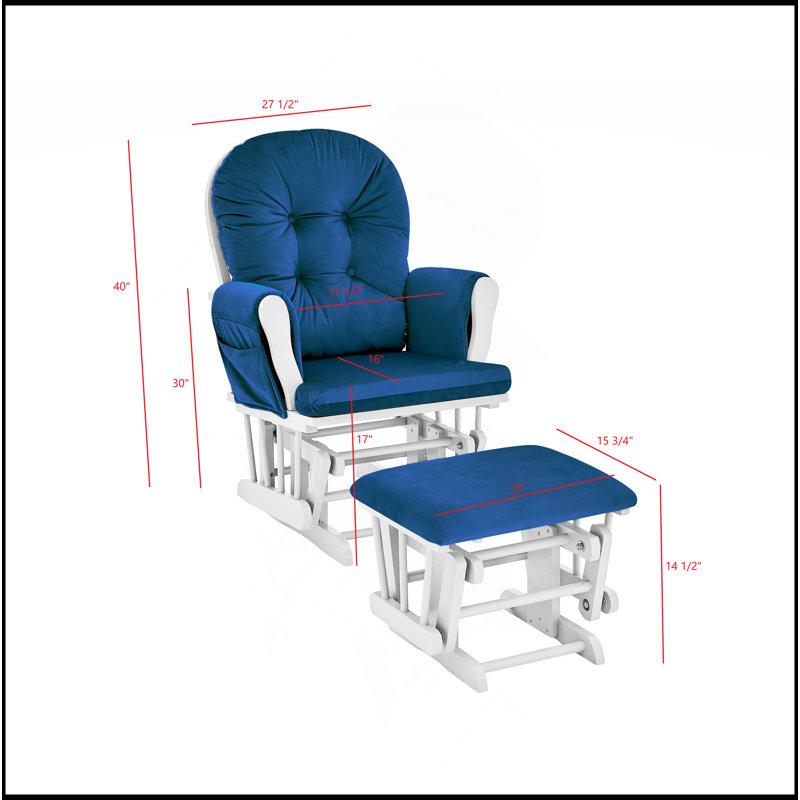 Cleo Wooden Glider and Ottoman, White Wood, Blue Polyester
