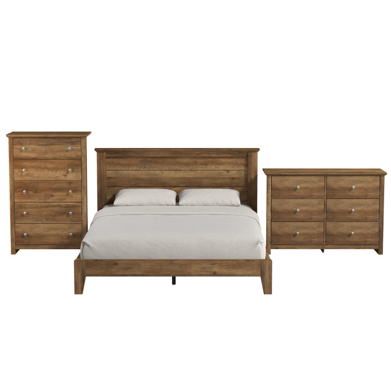 Tevrat 3 Pieces Bedroom Sets, Queen, Knotty Oak