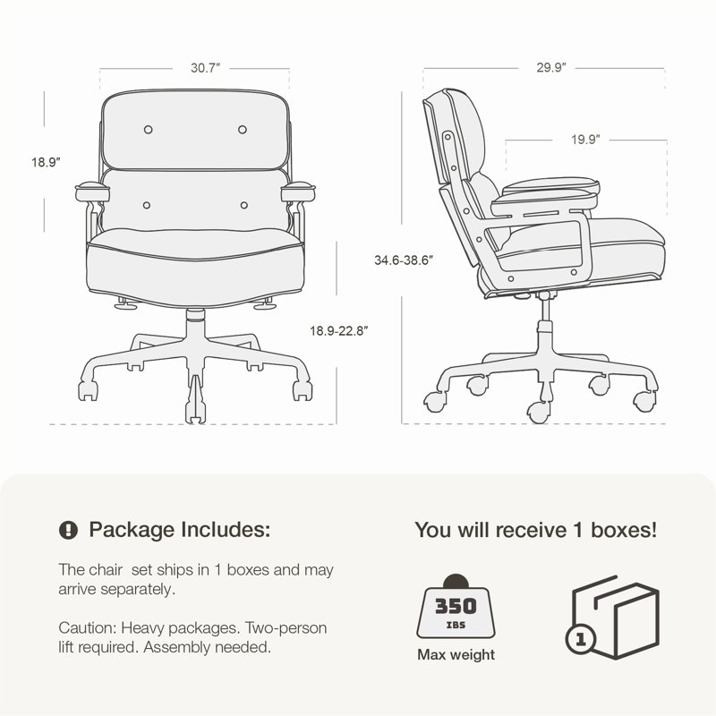 Genuine Leather Office Chair, Brown/Silver