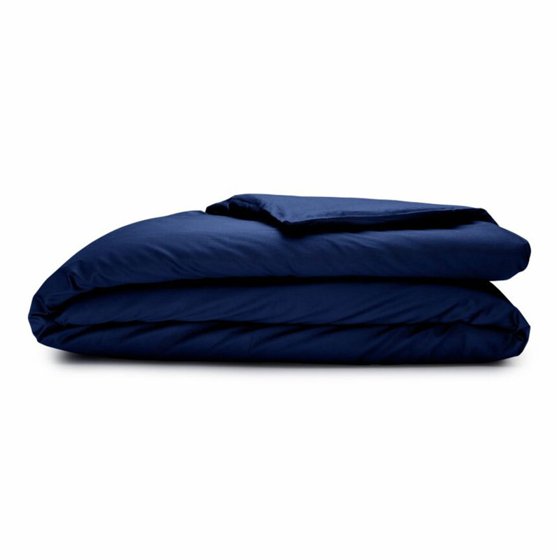 Alwyn Home Supima 400 Thread Count Cotton Duvet Cover and Travel Bag, Dark Blue, Queen
