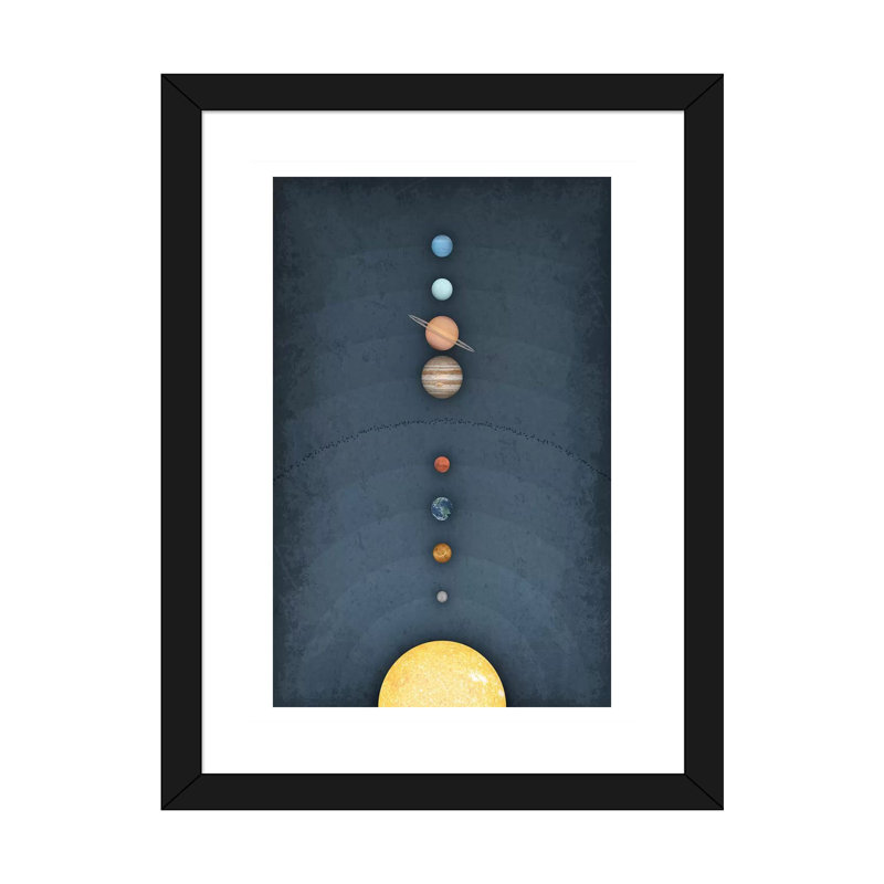 Système solaire II, art encadré, H 32 po x l 24 po x P 1 po, Papier encadré noir