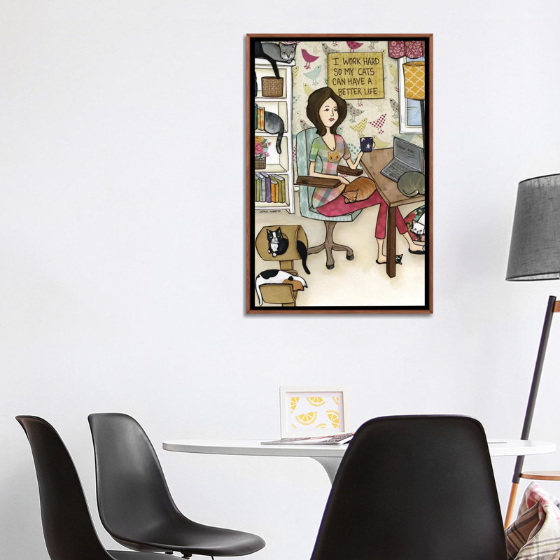 « Cats Better Life » par Jamie Morath-impression, H 40 po x l 26 po x P 1,5 po, Pas de tapis, Toile classique avec cadre brun