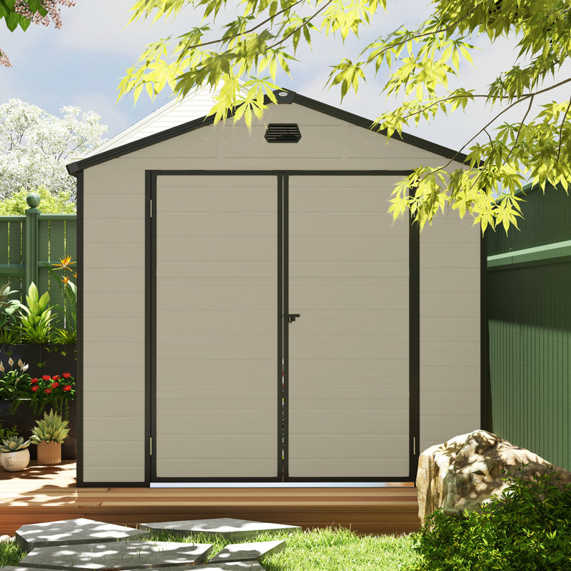 Outsunny 8 x 6ft Plastic Shed with Foundation Kit, Vents Cream White